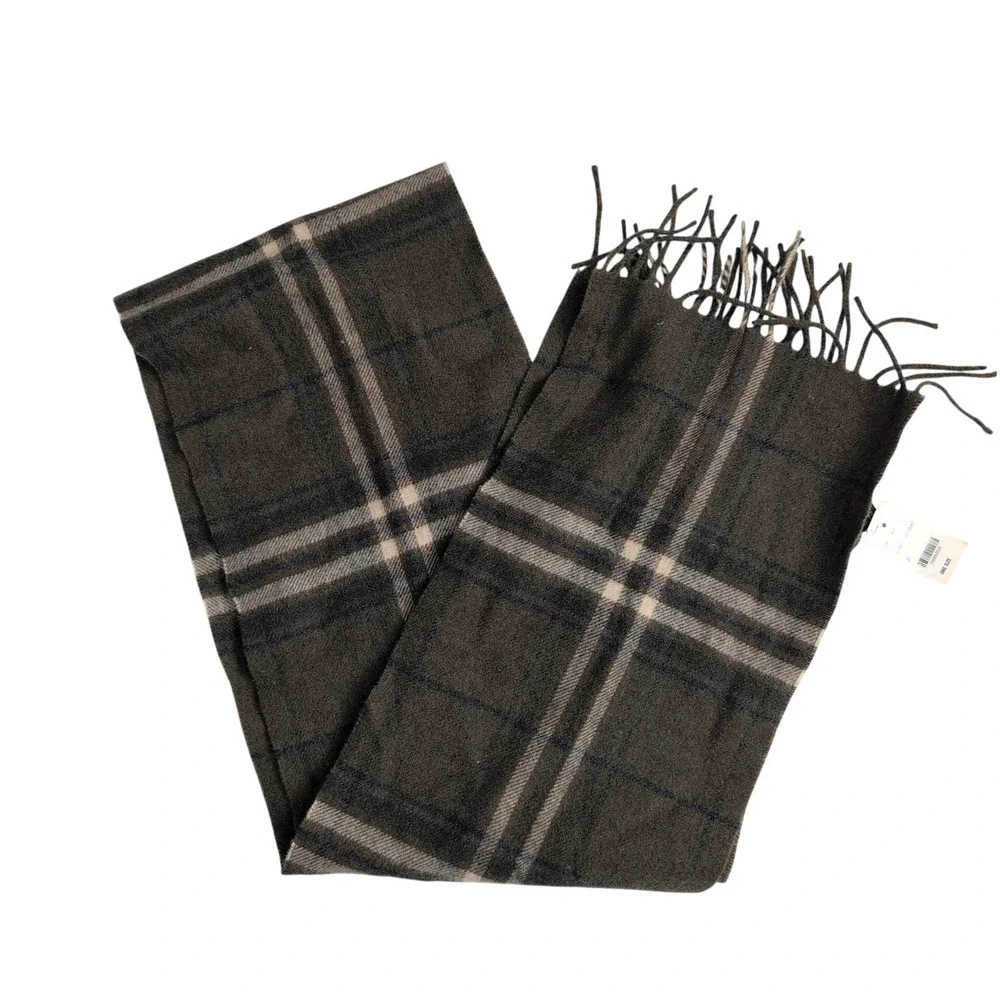NWT Brooks Brothers Made in Italy 100% Virgin Wool Plaid‎ Scarf Olive Green Navy